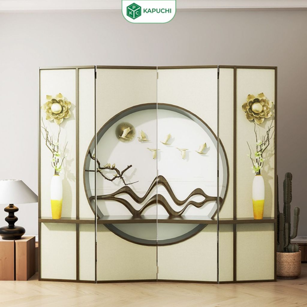 Bình phong vách ngăn phong thủy khung gỗ in vải canvas cao cấp  độc đáo và ý nghĩa.- Mẫu GP392