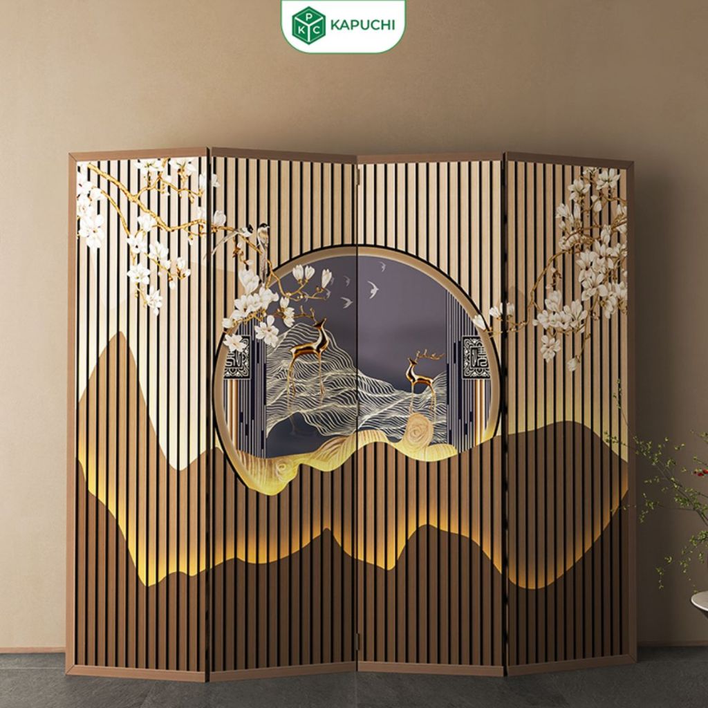 Bình phong in phong thuỷ bình phong khung gỗ in trên vải canvas thương hiệu kapuchi - GP392