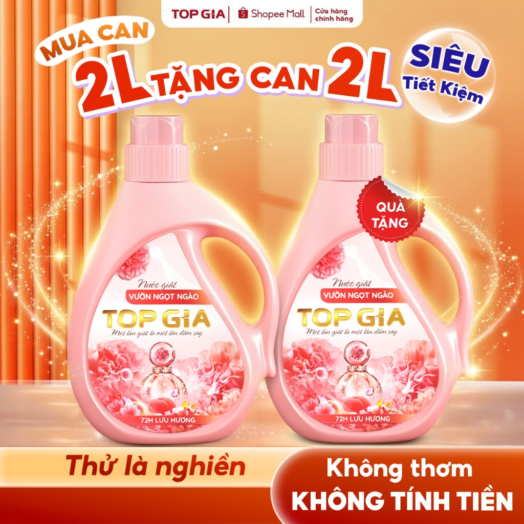 [MUA 1 TẶNG 1] Nước Giặt TopGia Vườn Ngọt Ngào Dịu Nhẹ, Sạch Vết Bẩn Thơm Vượt Trội, Can 2L