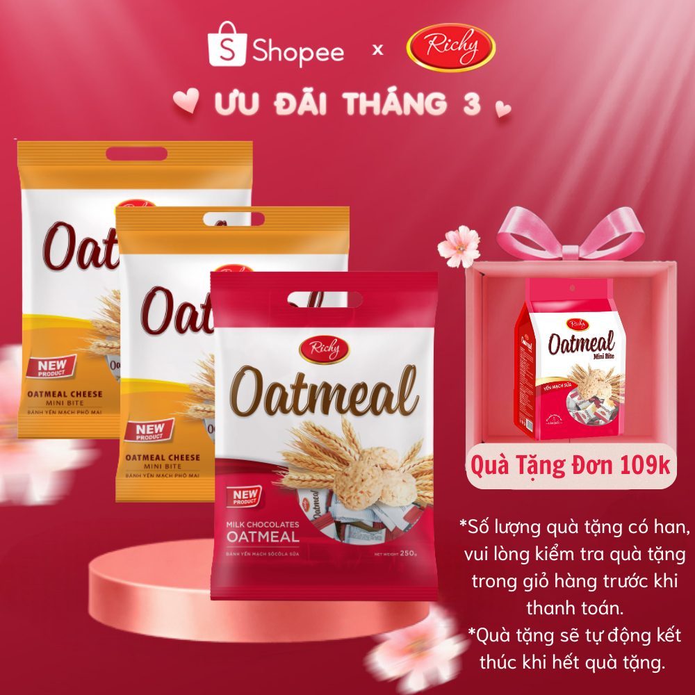 [Quà Tặng Đơn 109k] Combo 3 Túi Bánh Yến Mạch Richy Oatmilk Túi 220-250gr