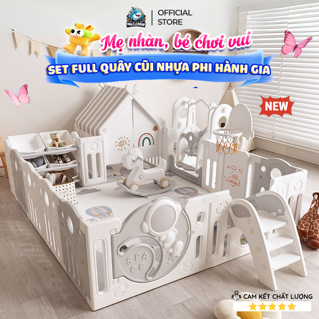 Quây Cũi Nhựa Phi Hành Gia Mới 2026, Quây Cũi Cao Cấp Full Set Tặng Kèm 100 Bóng + Thảm + Set Bóng Rổ Bảo Hành Trọn Đời
