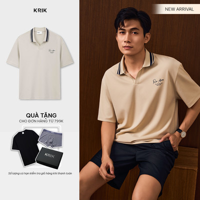 Áo Polo KRIK Form Classic  Chất liệu Cotton Co Giãn Thiết Kế Cổ V Phối Line Trẻ Trung PL2281