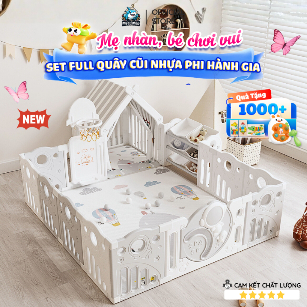 Quây Cũi Nhựa Pakey Phi Hành Gia Mới 2026, Tặng Bóng, Tặng Thảm - Dày Dặn, An Toàn Cho Bé, Bảo Hành Trọn Đời - QN01