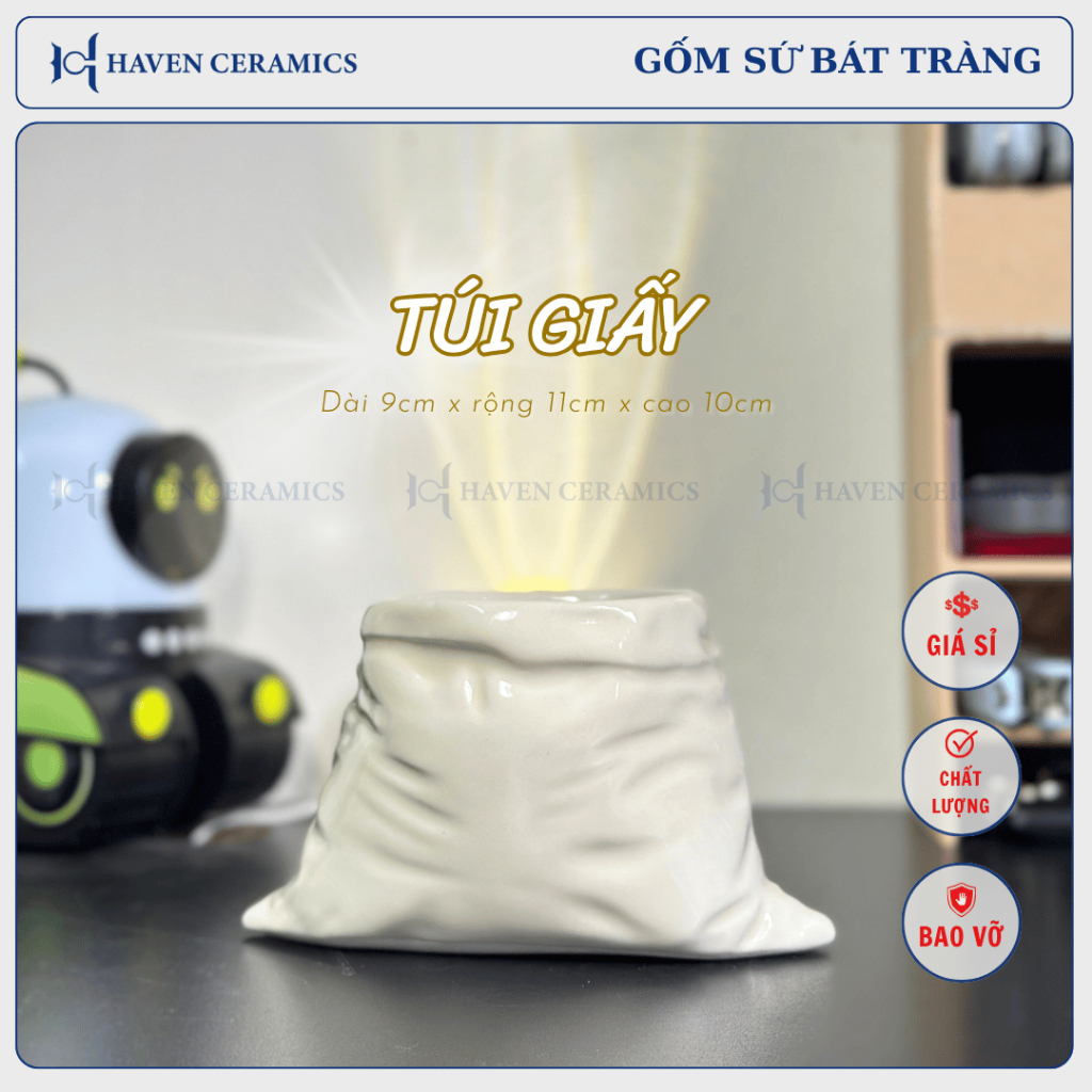 Cốc sứ Túi giấy Haven Ceramics để uống nước, cà phê, tặng quà, độc lạ