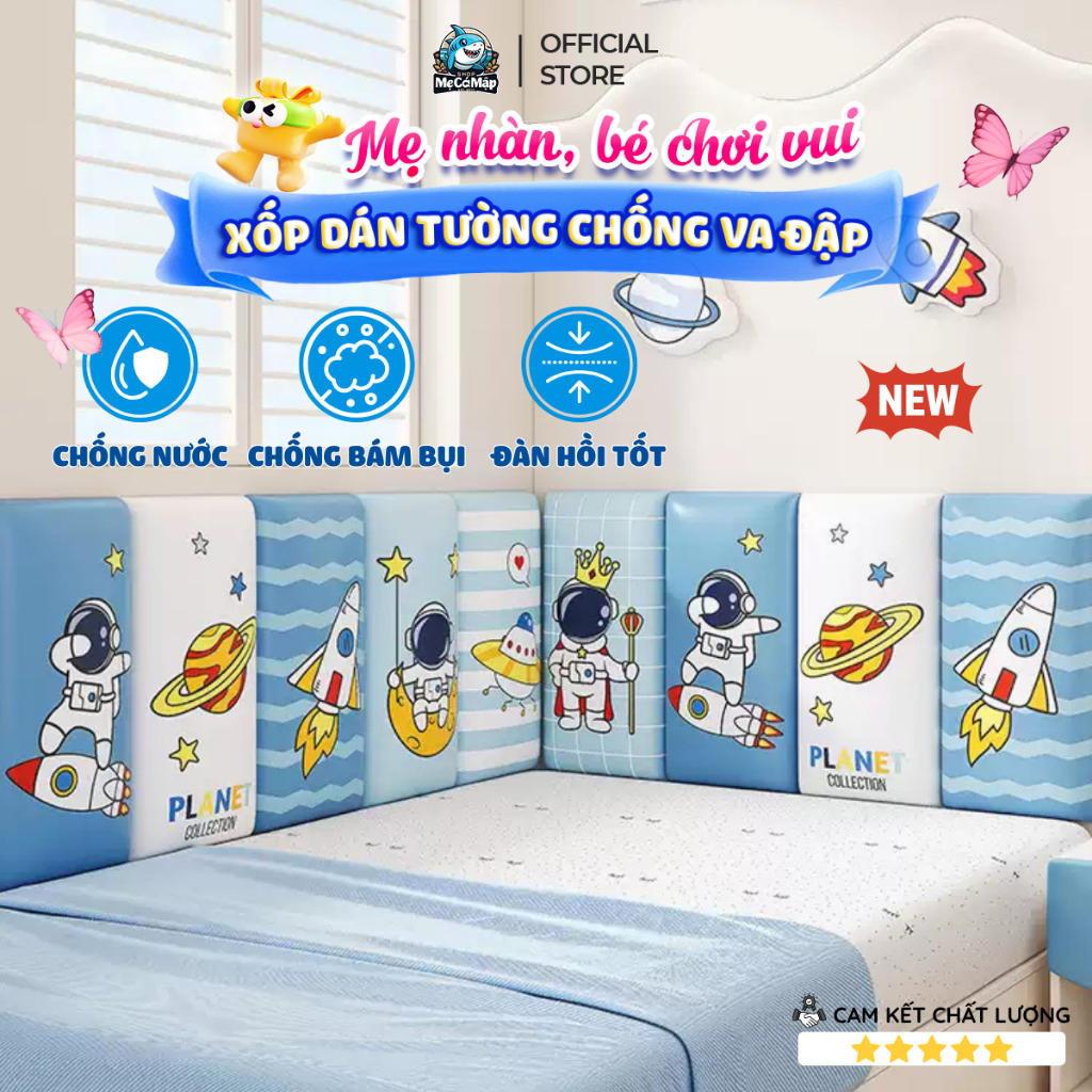 Miếng Xốp Dán Tường Cao Cấp Chống Va Đập Cho Bé, Tấm Xốp Dán Tường Hình Hoạt Hình 3D Trang Trí Phòng