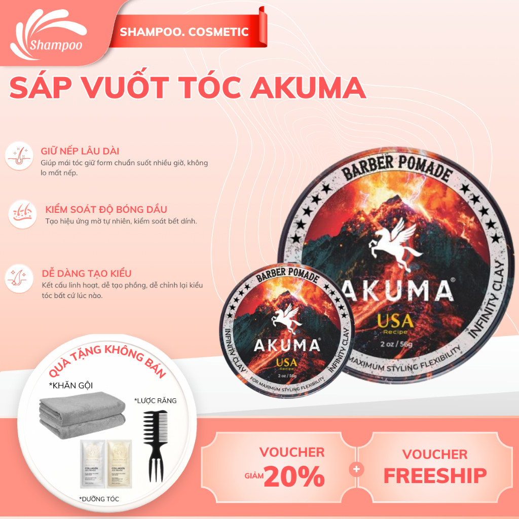 Sáp Vuốt Tóc AKUMA INFINITY CLAY Hàng Chính Hãng, Độ Bóng Mờ Tự Nhiên Akuma