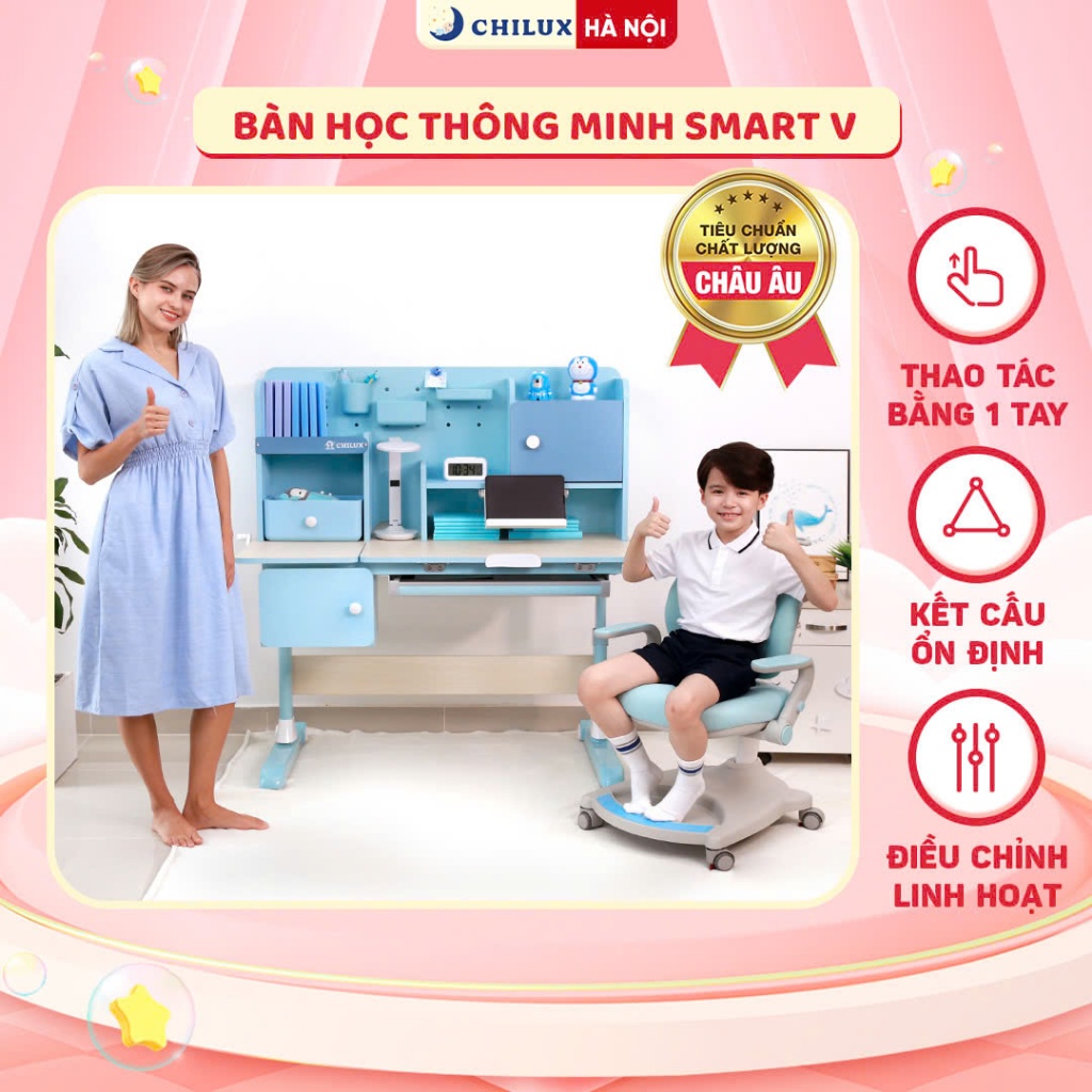 Bàn học cho bé thông minh Chilux Smart V - Cao cấp, chống gù, chống cận, điều chỉnh chiều cao linh h