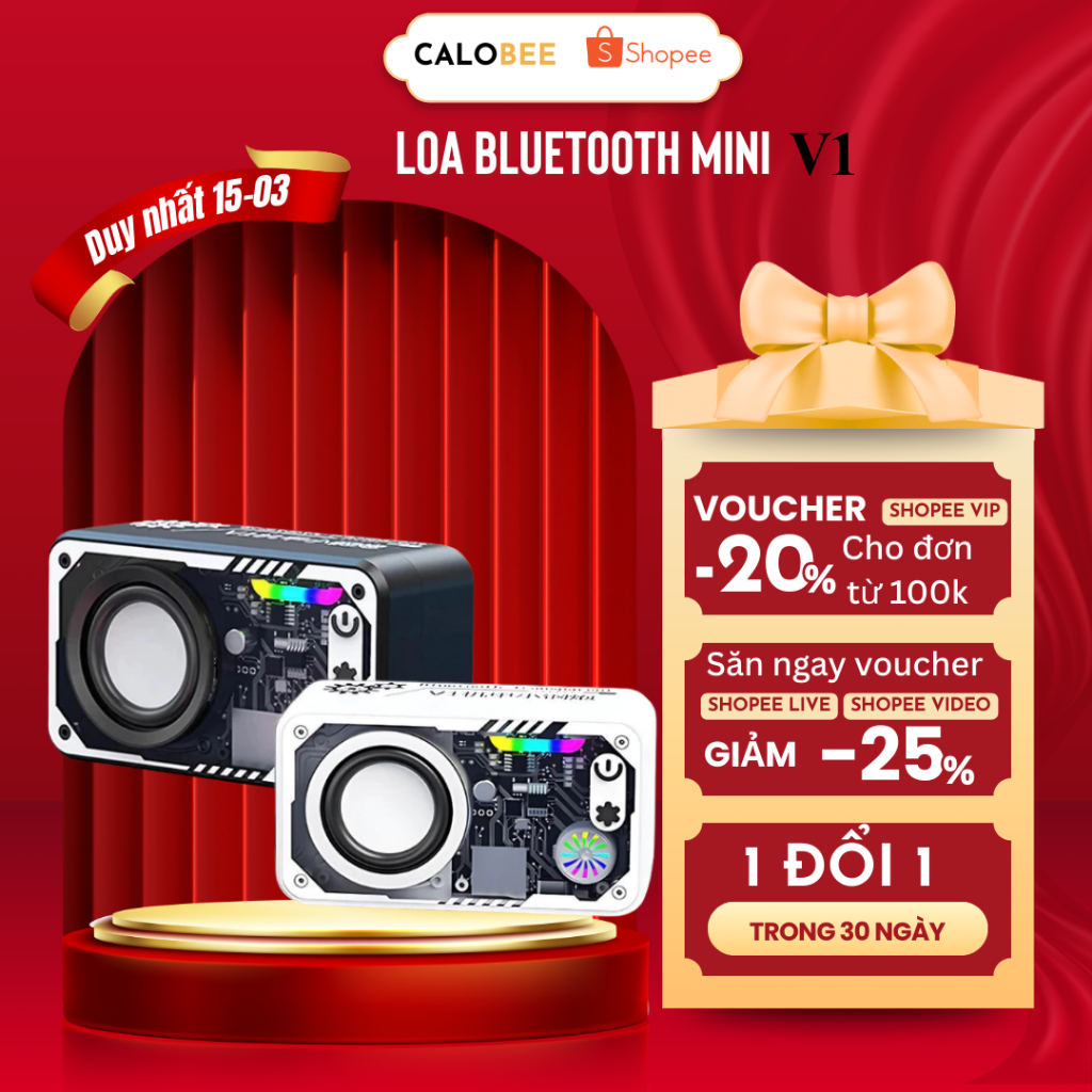 Loa Bluetooth Không Dây Mini V1 - Công Suất 10W, Âm Thanh 360°, Pin Trâu, Chống Nước, Hỗ Trợ AUX & Thẻ Nhớ