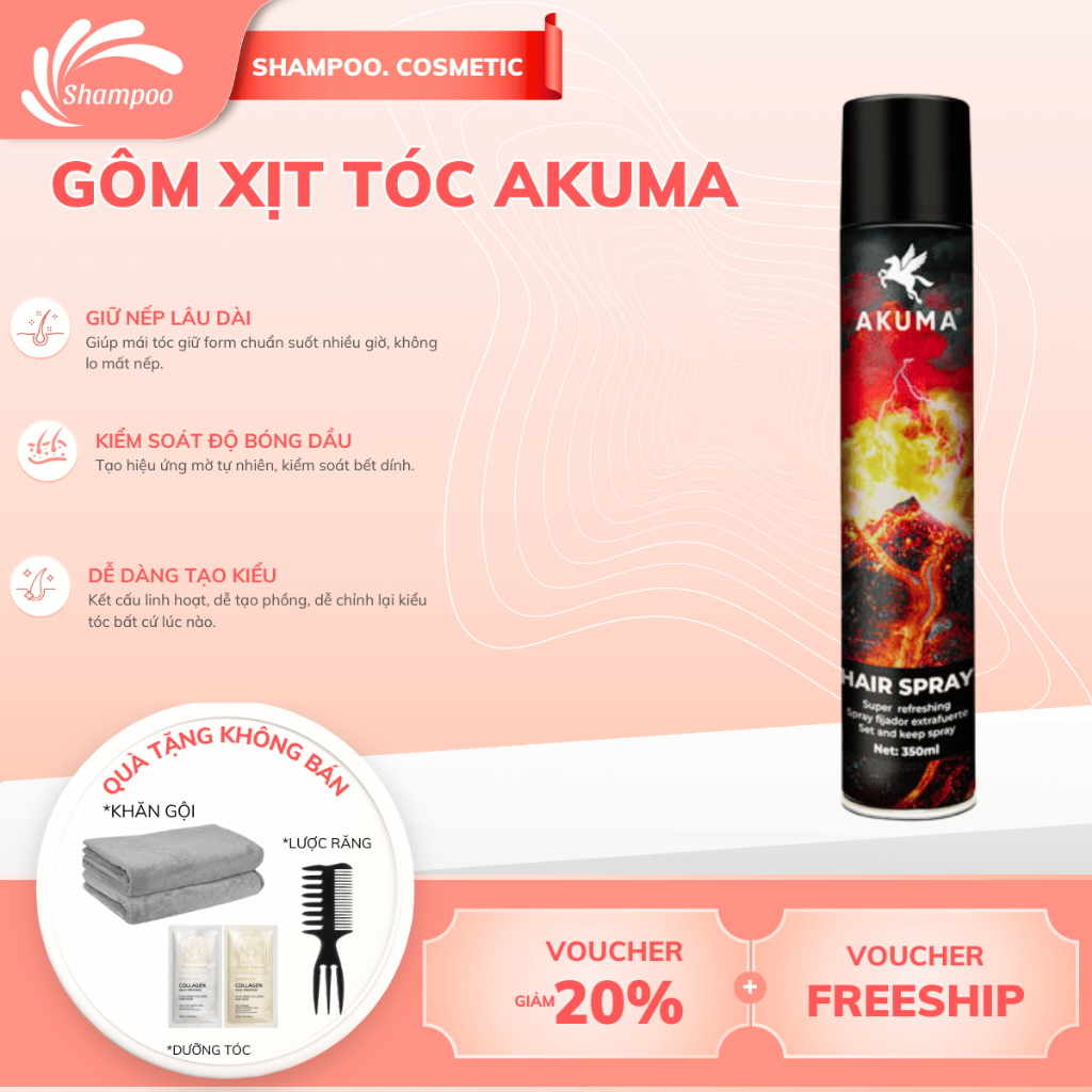 Gôm Xịt Giữ Nếp Tóc AKUMA HAIR SPRAY 390ml Hương Nước Hoa Chính Hãng Akuma