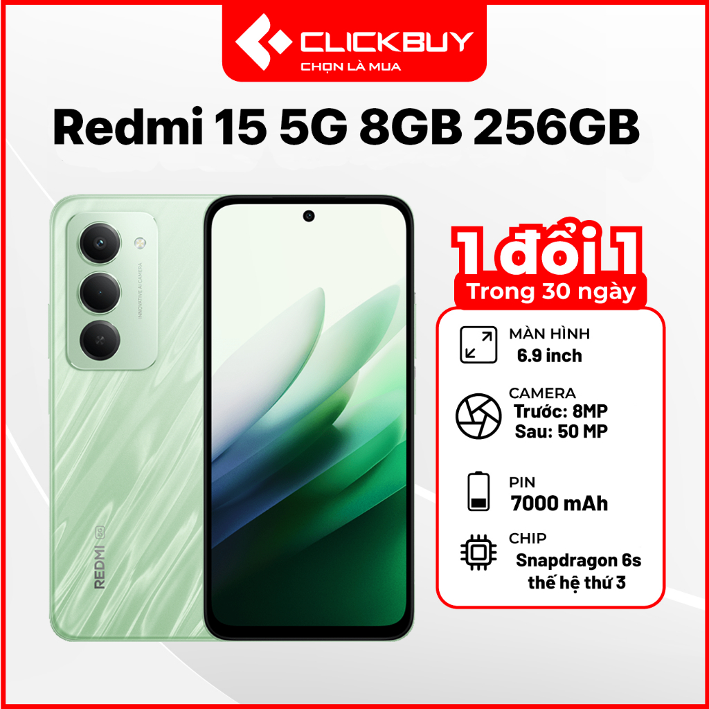 Điện Thoại Xiaomi Redmi 15 5G RAM 8GB Bộ Nhớ 256GB Pin 7000mAh 144Hz Chip Snapdragon 6S Gen 3 | BigBuy360 - bigbuy360.vn