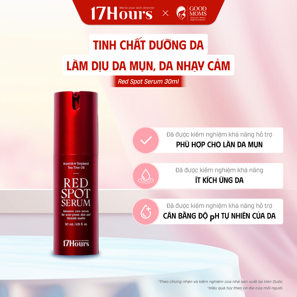 Tinh chất dưỡng da, dịu da mụn 17Hours Red Spot serum Công Nghệ Aczero 4-Terpineol Tea Tree Oil 30ml