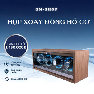 Hộp Xoay Đồng Hồ Cơ Tự Động Lên Cót Dành Cho 4 Chiếc Có Đèn Led Chất Liệu Gỗ W164