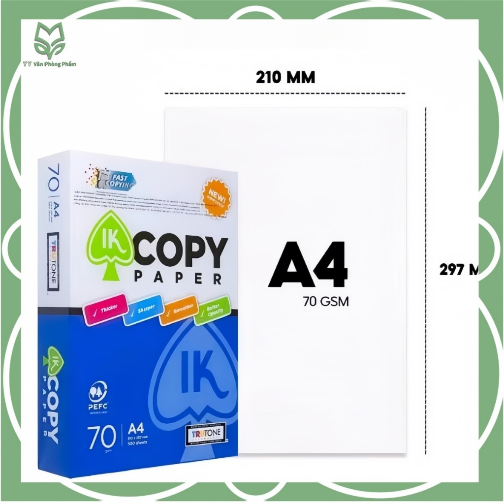Giấy in A4, giấy photo 70/80gsm IK Copy 500 tờ - Giấy A4 500 tờ không gợn sóng, độ dày cao