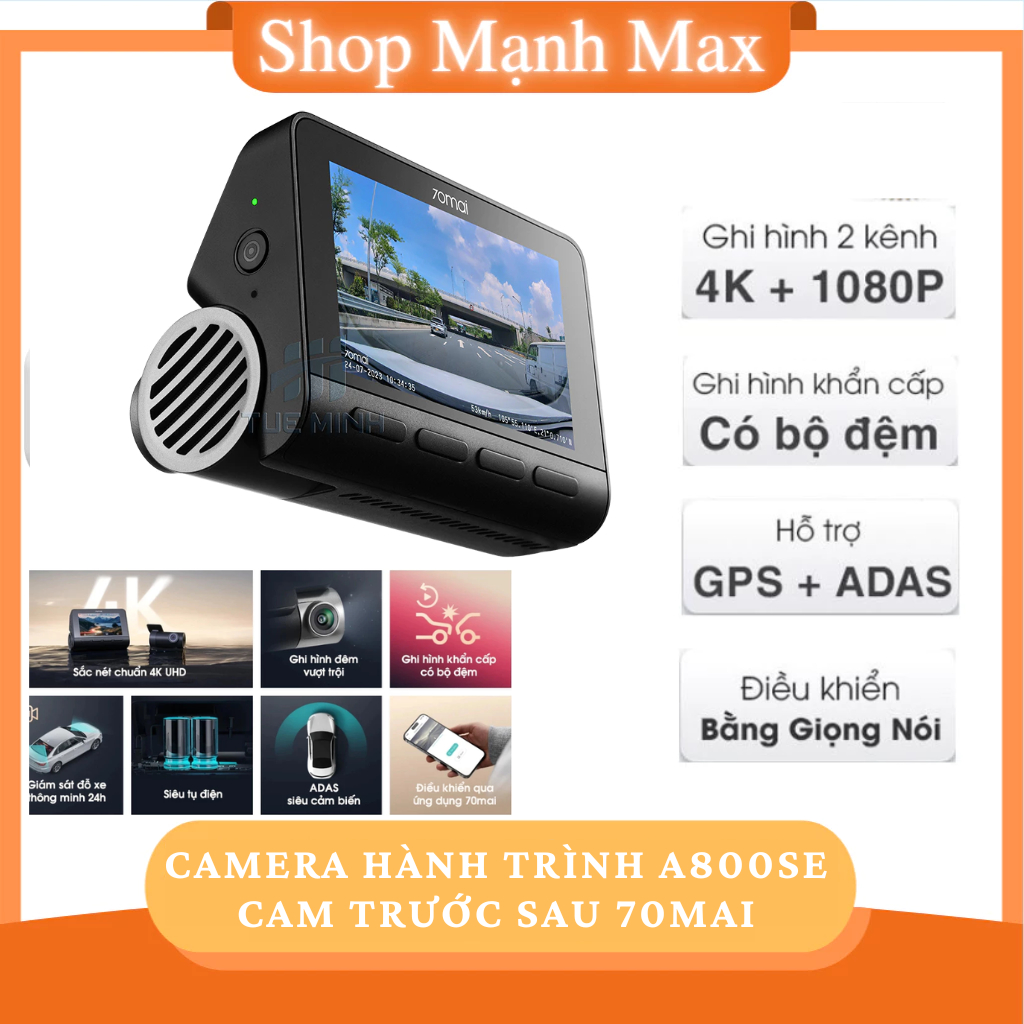 Camera Hành Trình A800SE 70mai, độ phân giải cao, hỗ trợ ghi hình ban đêm và hỗ trợ đỗ xe 24h