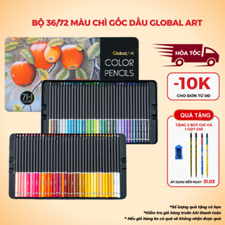 [TẶNG QUÀ] Màu Chì Gốc Dầu GLOBAL ART 72/ 36 Bút Chì Màu Lõi 4mm Đậm Mịn. Ít Vụn Hộp Thiếc Cao Cấp M40007/40008