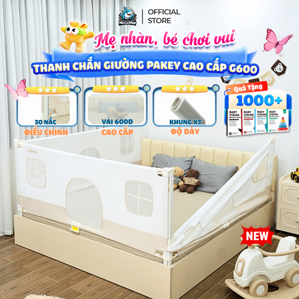 [CAO CẤP] Thanh Chắn Giường Pakey 2026 Cao Cấp, Chắn Giường Nâng Hạ 1&2 Bên Dễ Dàng Chiều Cao Tối Đa 105cm