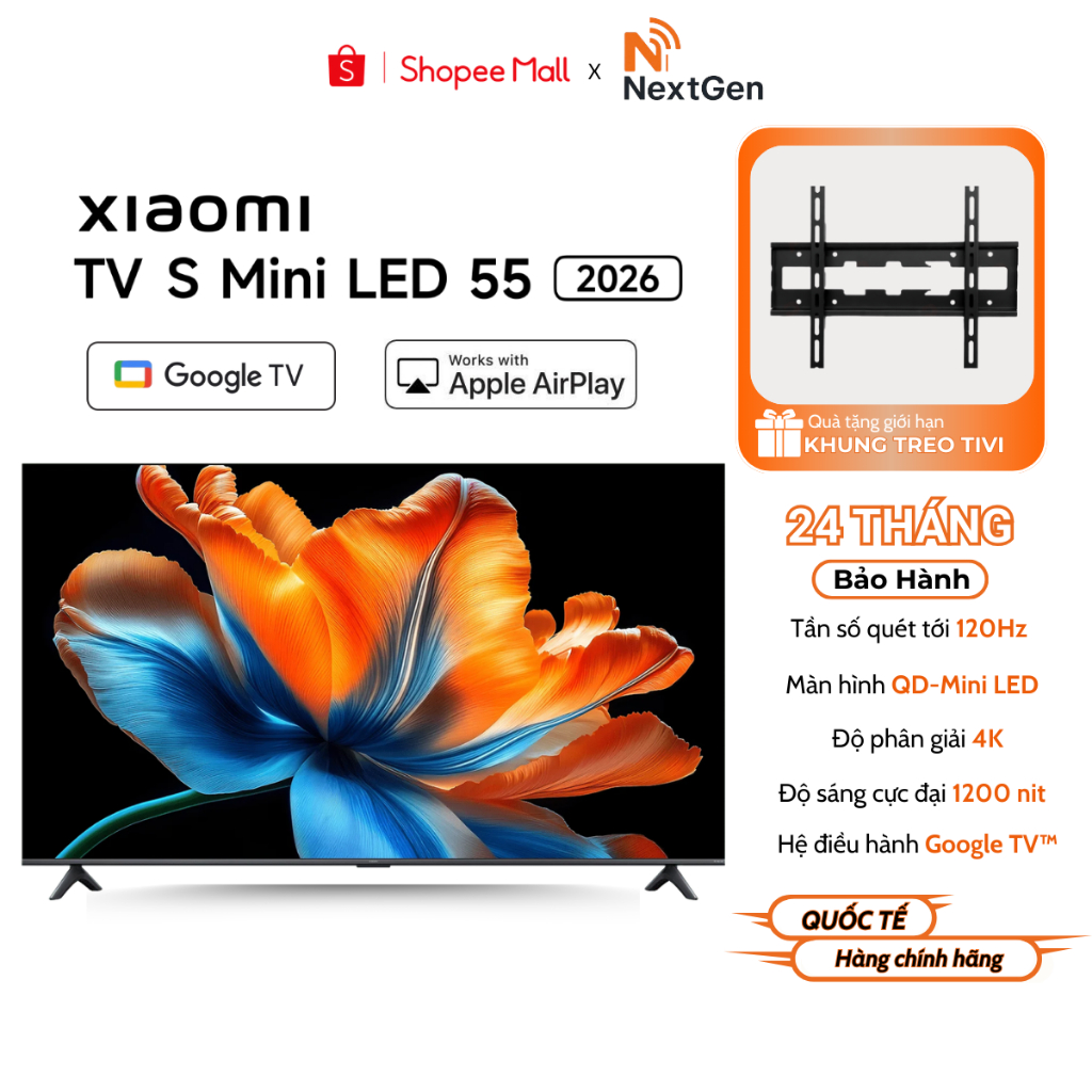 Tivi Xiaomi S Mini LED 55 2026 Inch Google TV, Màn hình QLED - Hàng Chính Hãng - Bảo Hành 2 Năm