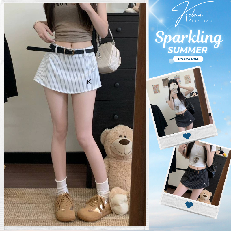[KB63] Chân váy ngắn kẻ sọc KOBAN, váy cạp trễ form chữ A màu đen mini skirt mặc đi làm, đi chơi