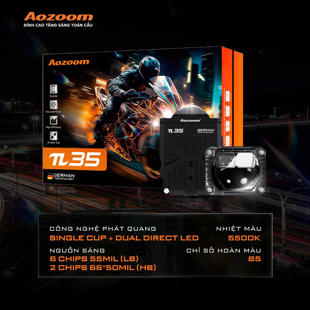 Trợ Sáng Aozoom π35, Đèn Led Motor EXTRA LIGHTS Pi35 Aozoom Nhiệt Màu 5500K - Bảo Hành 2 Năm
