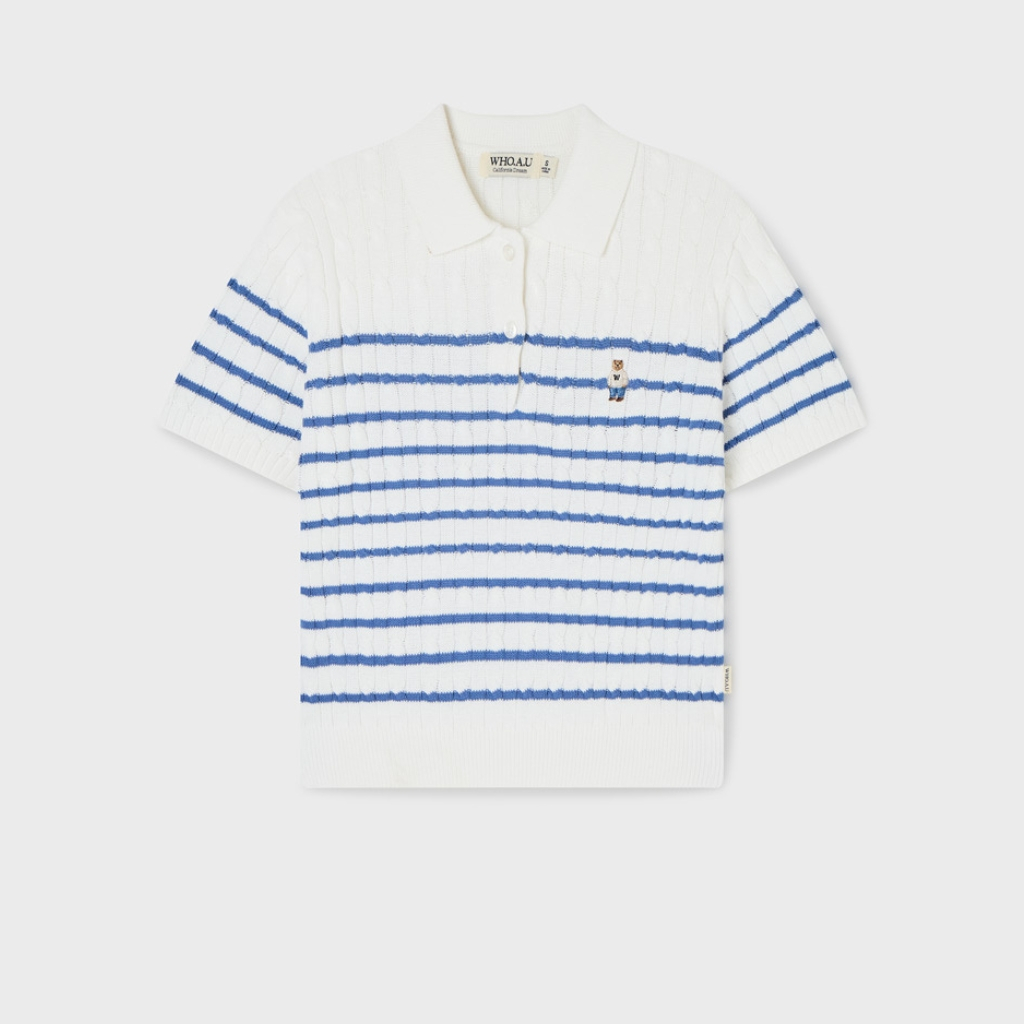 Áo Sweater Mùa Hè WHO.A.U Steve Collar Cable Short Sleeve Sweater_WHKAG2423F