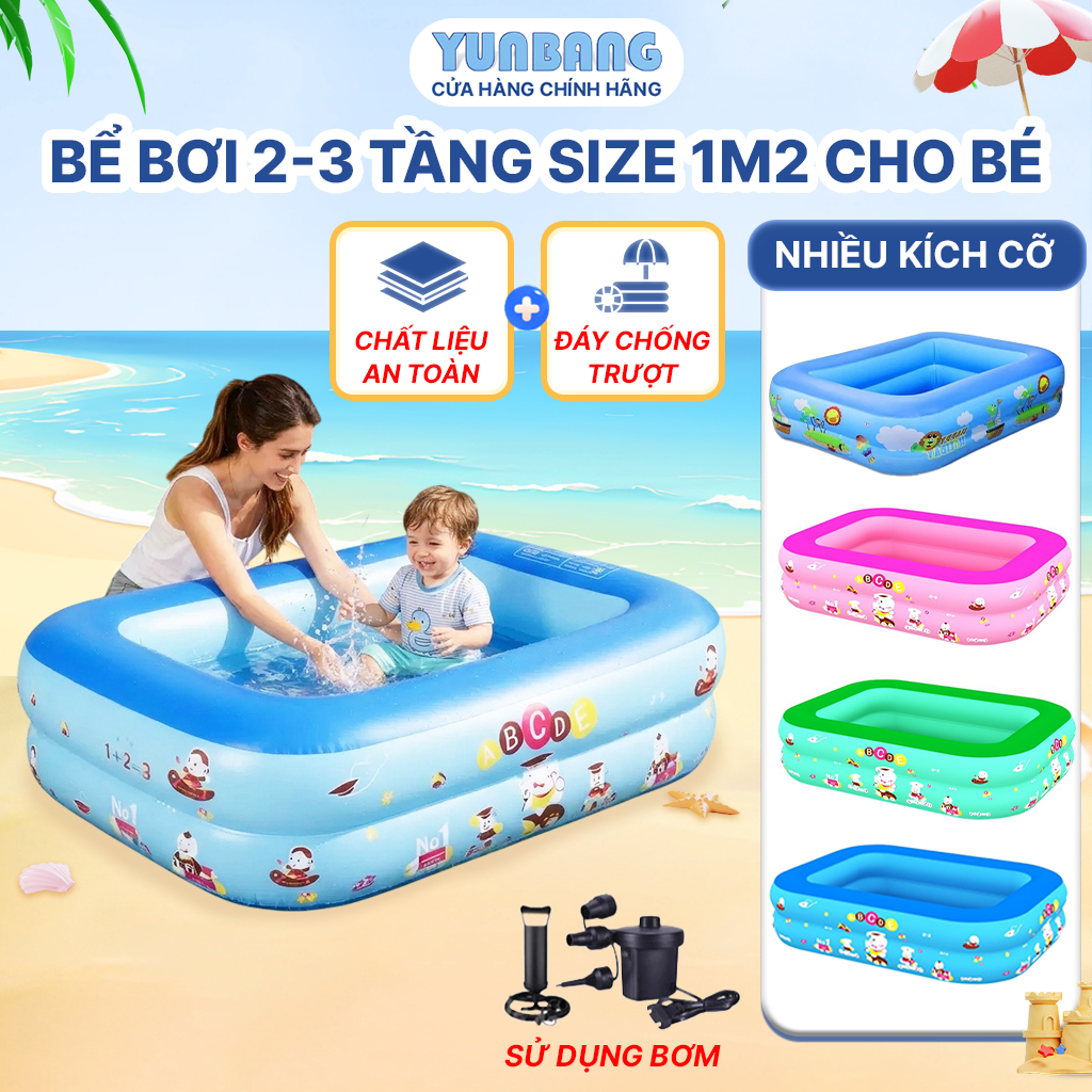 Bể bơi YUNBANG tại nhà cho bé 2 tầng, Hồ bơi cho bé kích thước 1M2 đáy 2 lớp- chất liệu nhựa PVC cao