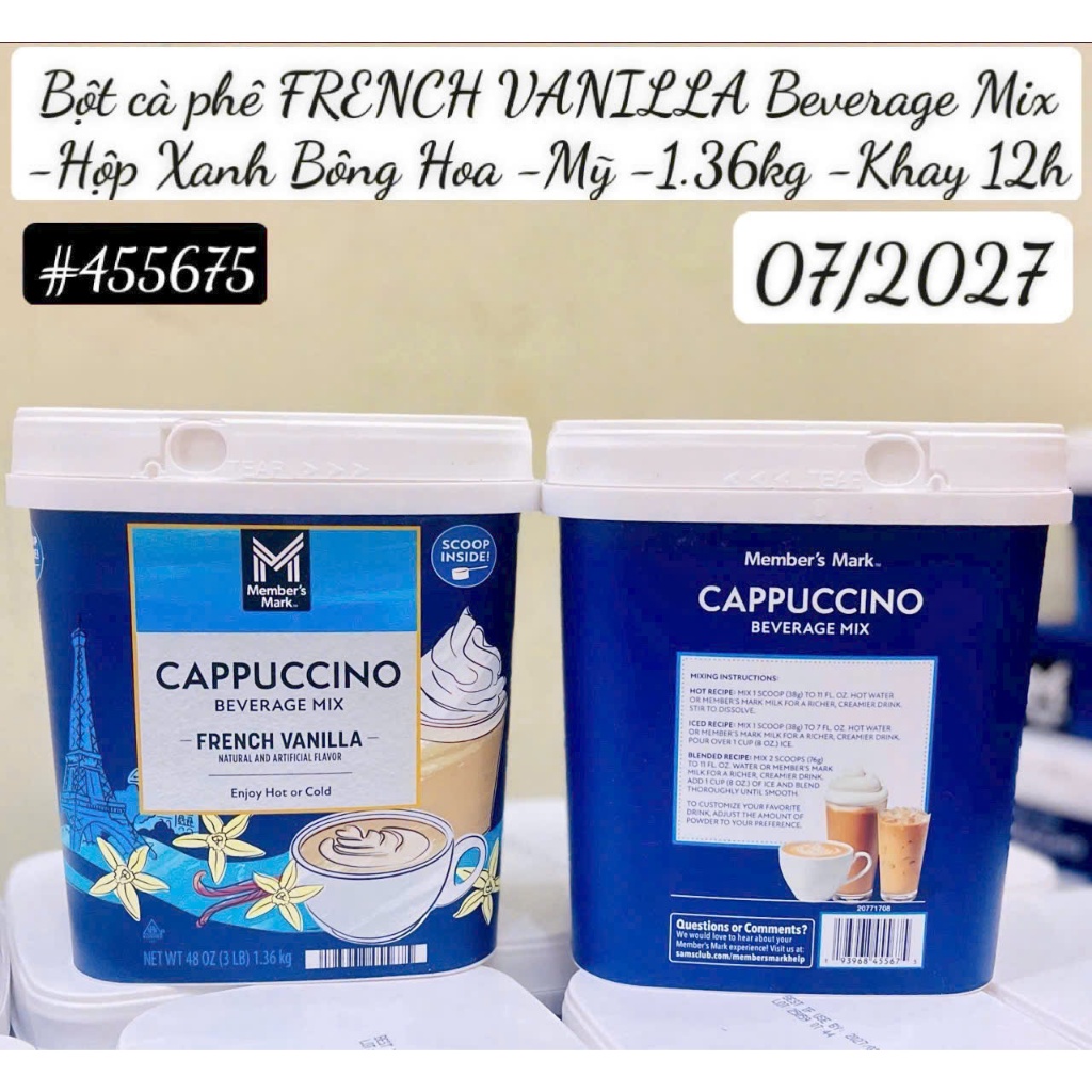 Bột cà phê French Vanilla Cappuccino Beverage Mix Member’s Mark 1.36kg Mỹ (về mẫu mới)