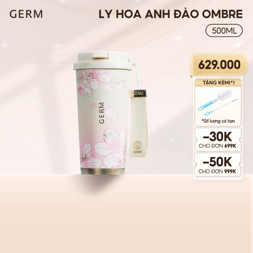 Ly Giữ Nhiệt Inox 316 Nguyên Khối GERM Hoa Anh Đào 500ml Màu Ombre - Quà Tặng Cao Cấp - GE-24SS-DB77