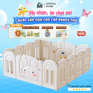 Quây Cũi Nhựa Gấp Gọn Pakey Thỏ TẶNG 100 BÓNG, Quây Nhựa Cho Bé Cao Cấp Kết Hợp 2 Đế Chắc Chắn