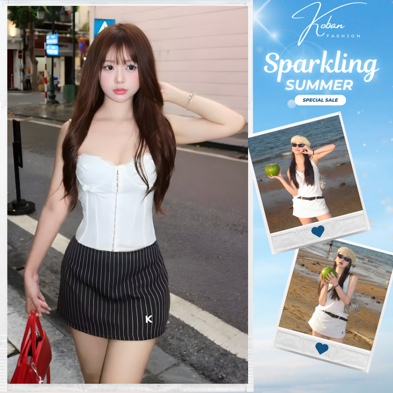 [KB63] Chân váy kẻ sọc KOBAN, váy ngắn dáng chữ A có quần bảo hộ mặc đi học đi chơi