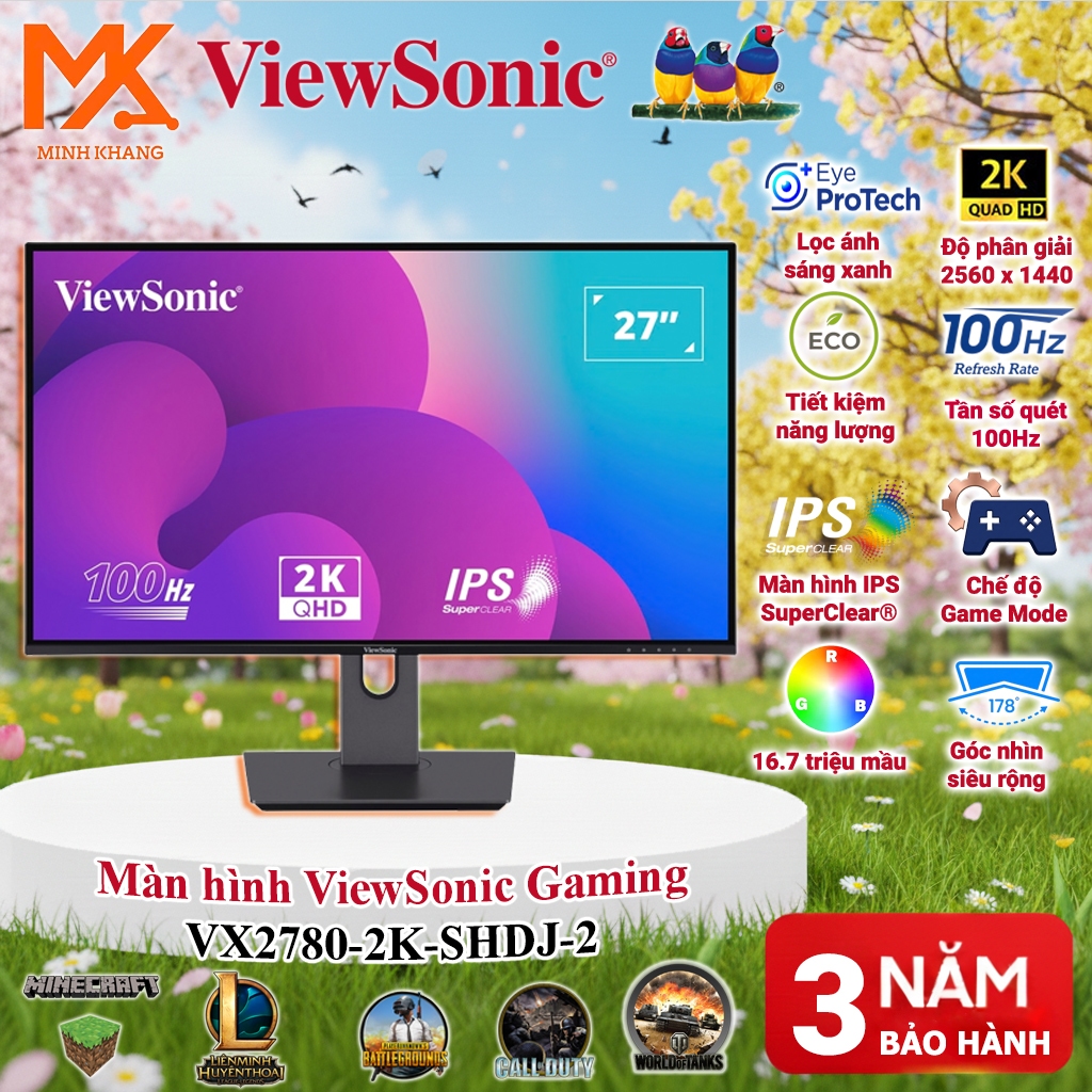 [Chính Hãng] ViewSonic VX2780-2K-SHDJ-2 Monitor 27 Inch 2K IPS 100Hz – HDMI, DP, Audio Out