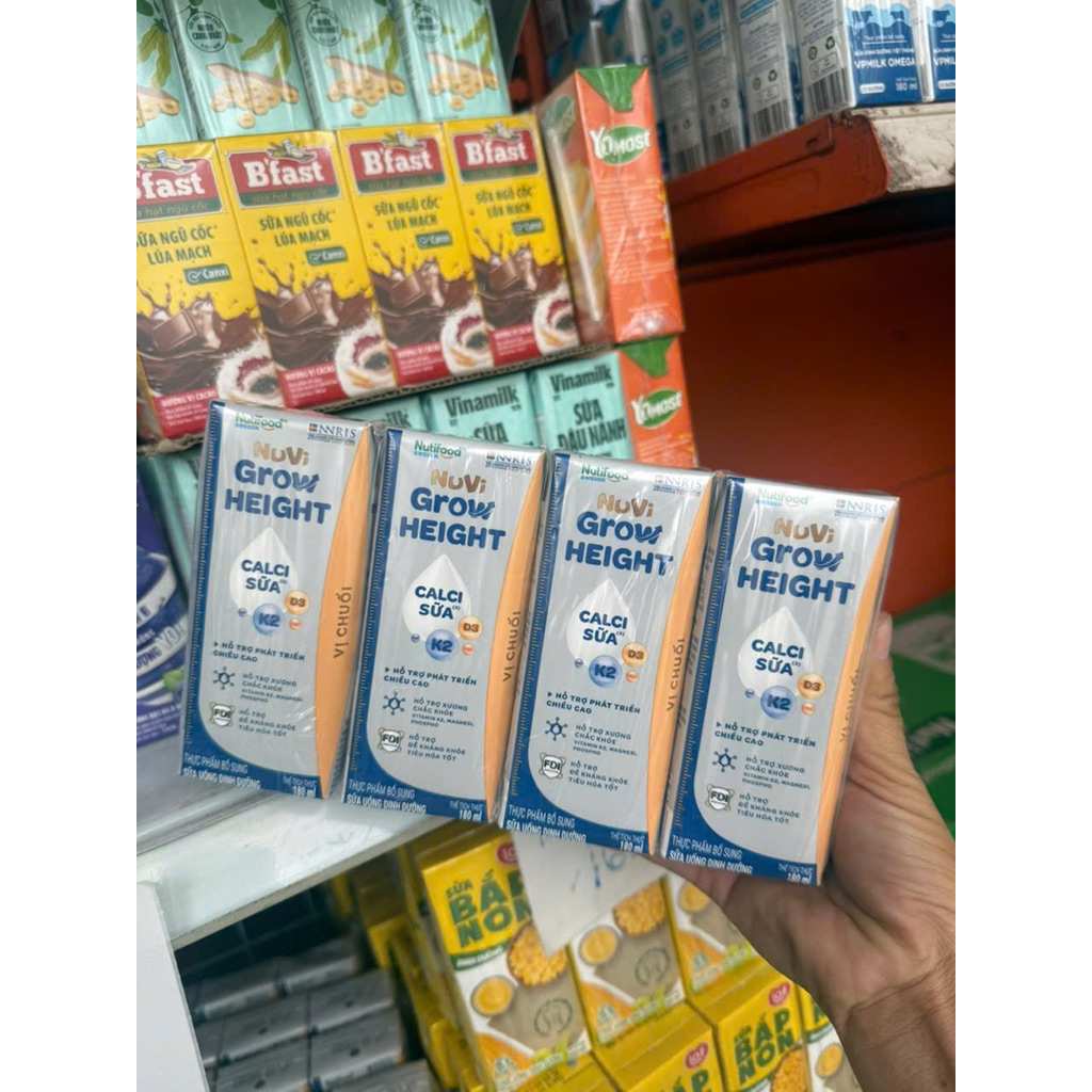 Hsd: 19/5/26 Thùng 24 hộp NuVi Grow Height Calci Sữa D3 K2 180ml/110ml