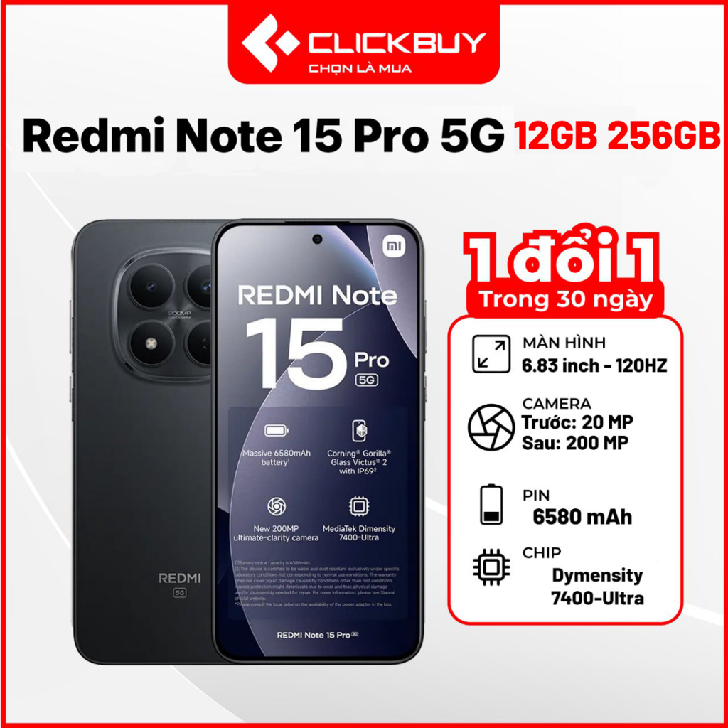 Điện thoại Xiaomi Redmi Note 15 Pro 5G 12GB 256GB chính hãng
