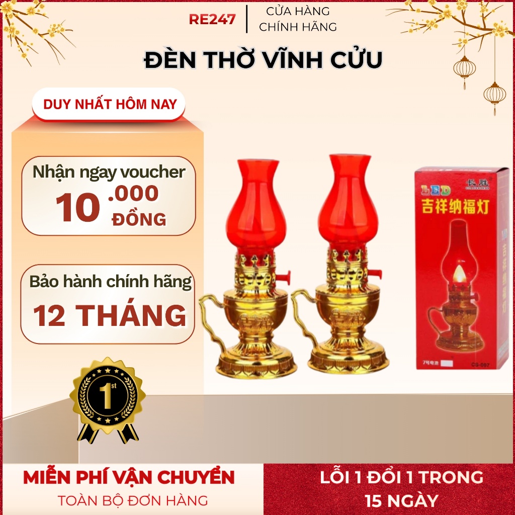 Đèn thờ điện không khói, sử dụng pin vĩnh cửu, mang lại ánh sáng ấm áp,trang nghiêm cho gia đình bạn