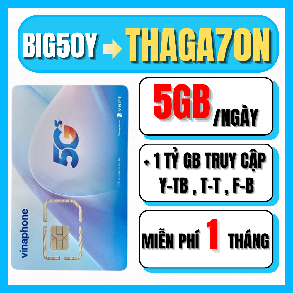 [ CHỈ 70K/THÁNG ] Miễn Phí Tháng Đầu Sim Mạng Vinaphone BIG50Y Tặng 1 Tỷ Gb Xem Mạng Xã Hội Thả Ga