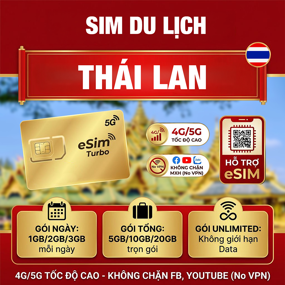 Sim Du Lịch Thái Lan Singapore Malaysia Indonesia (Có eSim) - Data Liên Tục, Dùng Mọi Nơi