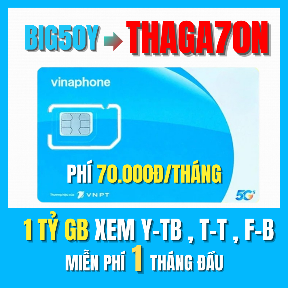 [ 150GB x 30 NGÀY ] Sim 5G Vinaphone Sẵn 1 Tháng Đầu BIG50Y Tặng 5Gb/Ngày 150Gb/Tháng Truy Cập Mạng 