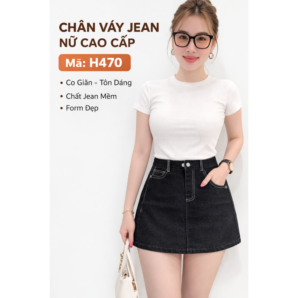 Chân Váy Jean Nữ Chữ A Co Giãn Tôn Dáng H470 Váy Jean Ngắn Nữ Cao Cấp