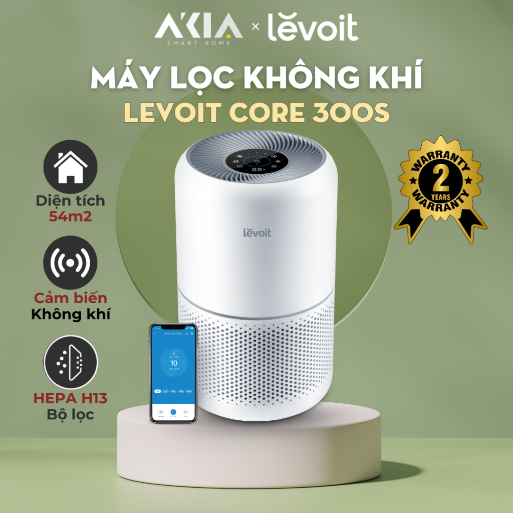 Máy lọc không khí Levoit Core 300S - Điều khiển qua app, Cho diện tích 41m2, Lọc 3 lớp - BH 2 NĂM