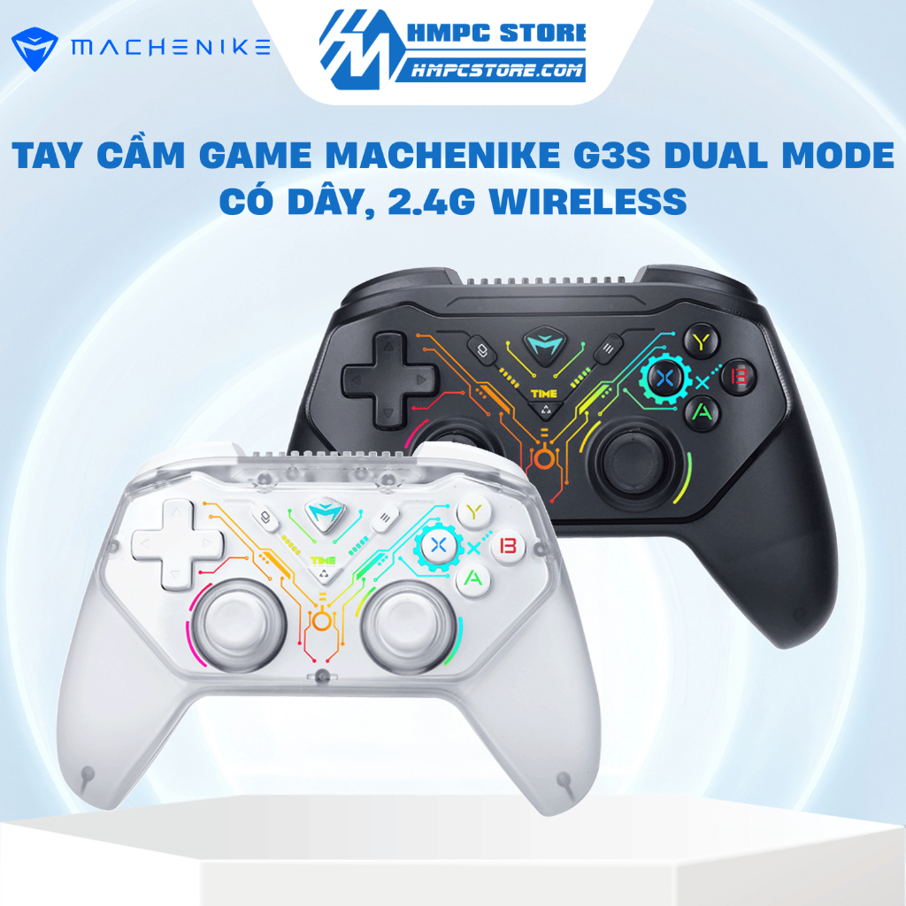 Tay cầm game Machenike G3s Dual Mode - Black - White | Có dây, 2.4G Wireless | Bảo hành 12 tháng