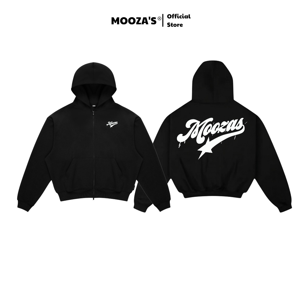 Áo Hoodie Zip Form Âu Mỹ Boxy Mooza Nam Nữ Local Brand/Logo Mooza Signature