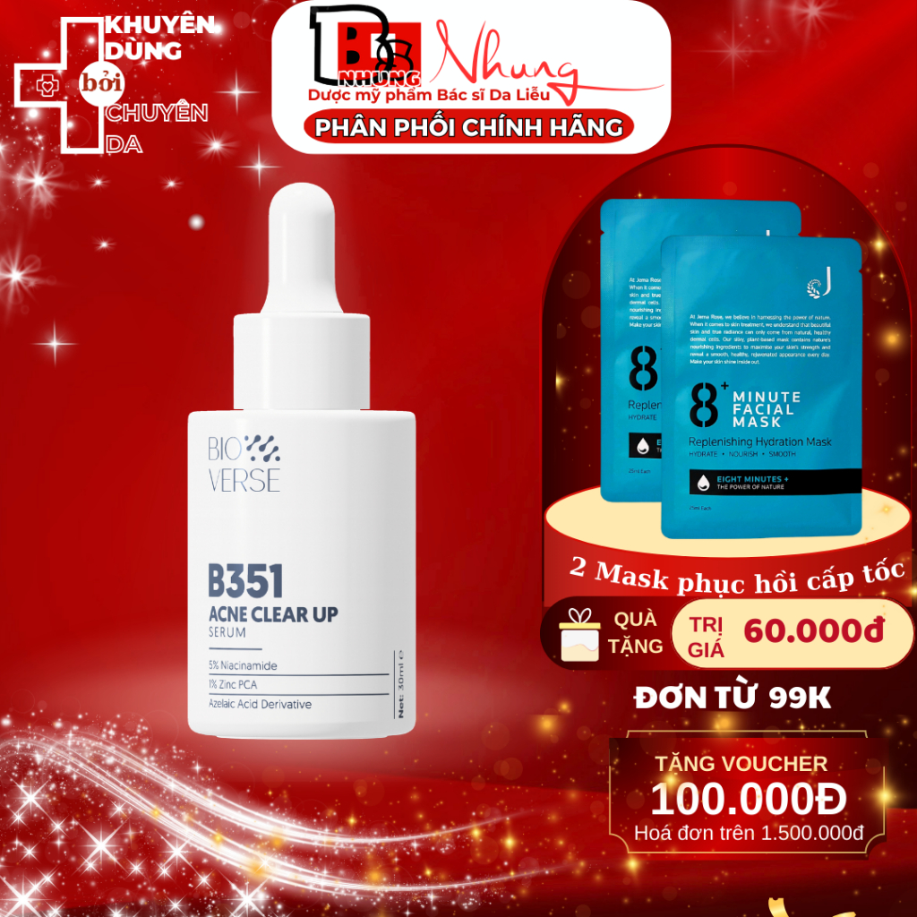 Tinh Chất Niacinamide 5% + Zinc 1% Bioverse Hỗ Trợ Mụn B351 Acne Clear Up Serum 5ml-30ml
