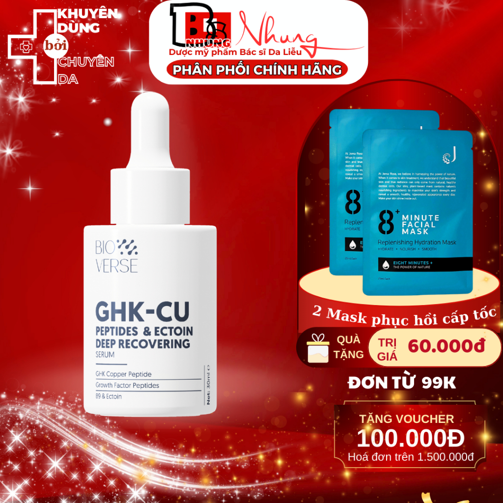Serum Đồng Peptides Bioverse Tăng Sừng Khỏe GHK-Cu Peptides & Ectoin Deep Recovering 30ml