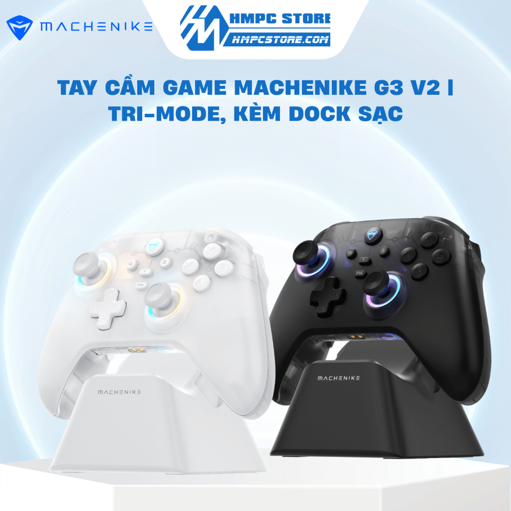 Tay cầm game Machenike G3 v2 | Tri-mode, kèm dock sạc | Đen - Trắng | Bảo hành 12 tháng