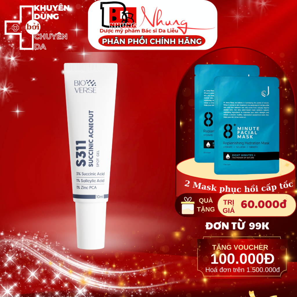 Gel chấm mụn Bioverse 3% Succinic acid + 1% Salicylic Acid hỗ trợ giảm khuẩn và se còi mụn S311 Succ