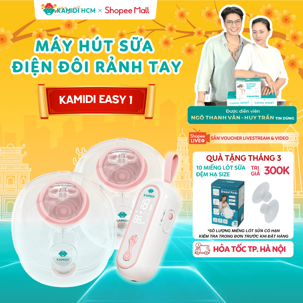 Máy Hút Sữa Rảnh Tay Kamidi Easy 1 Máy Hút Sữa Điện Đôi - Phiên Bản Nâng Cấp Pin
