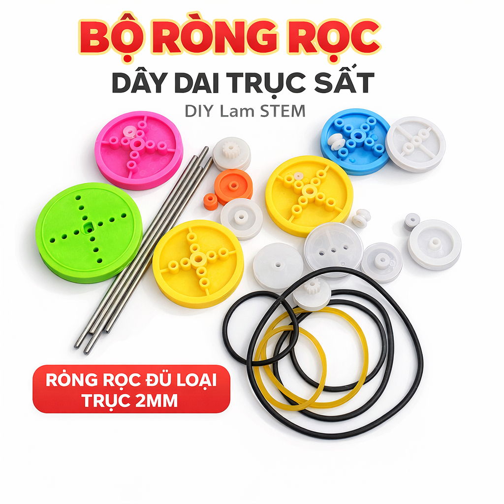 Bộ 19 cái ròng rọc nhựa mini kèm trục và dây đai DIY - LK0225