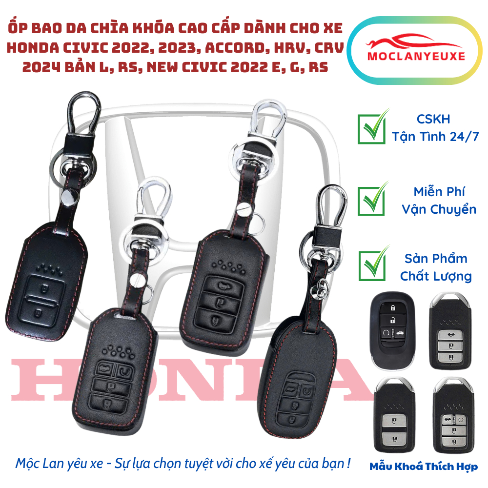 Ốp Bao Da Chìa Khóa Cao Cấp Dành Cho Xe Honda Civic 2022, 2023, Accord, HRV, CRV 2024 Bản L, RS, NEW