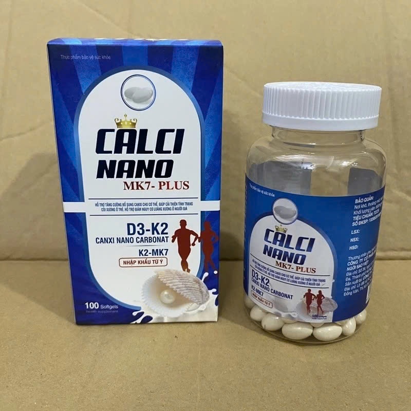 Calci Nano MK7 Plus Hộp 100 Viên Chính Hãng Cao Cấp ✔️️️ Viên uống bổ sung Canxi D3 K2 MK7 giảm nguy