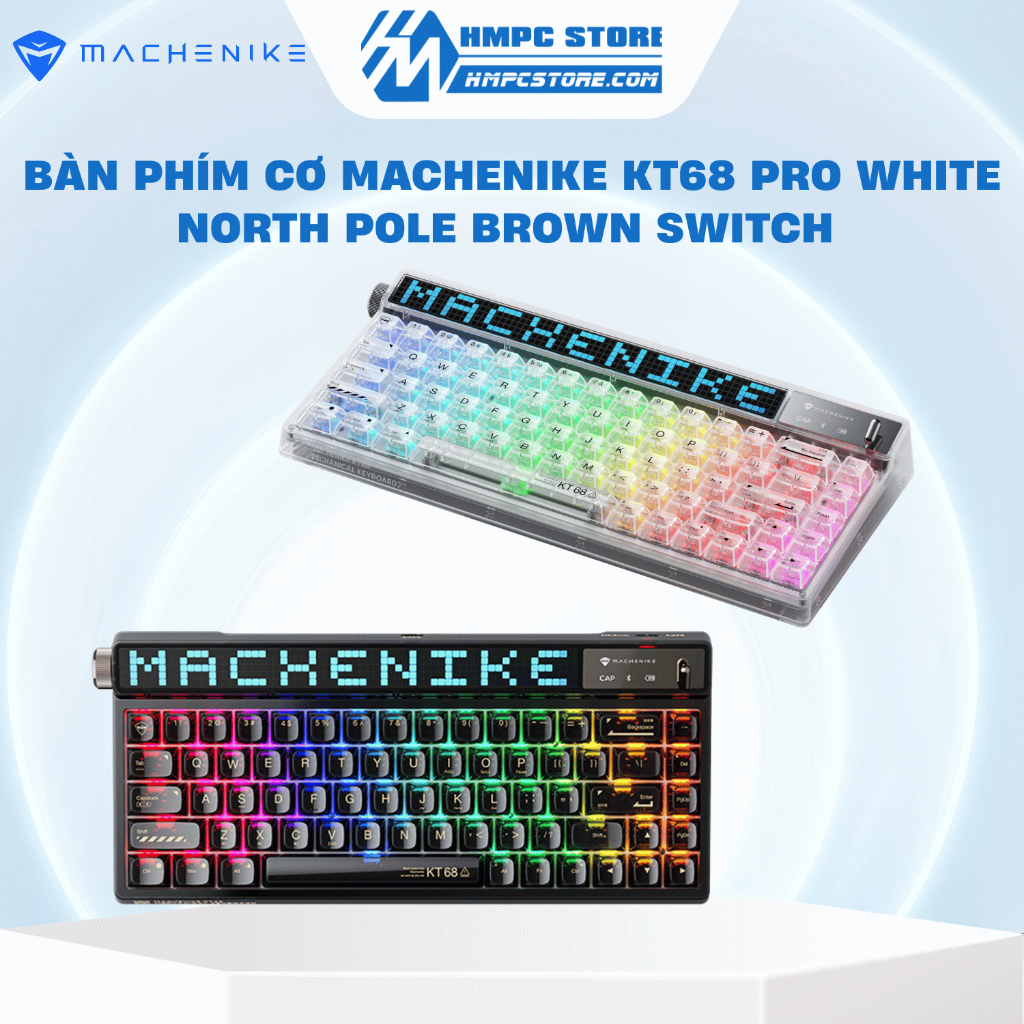 Bàn phím cơ Machenike KT68 Pro Black North Pole Brown Switch | Đen - Trắng | Bảo hành 12 tháng