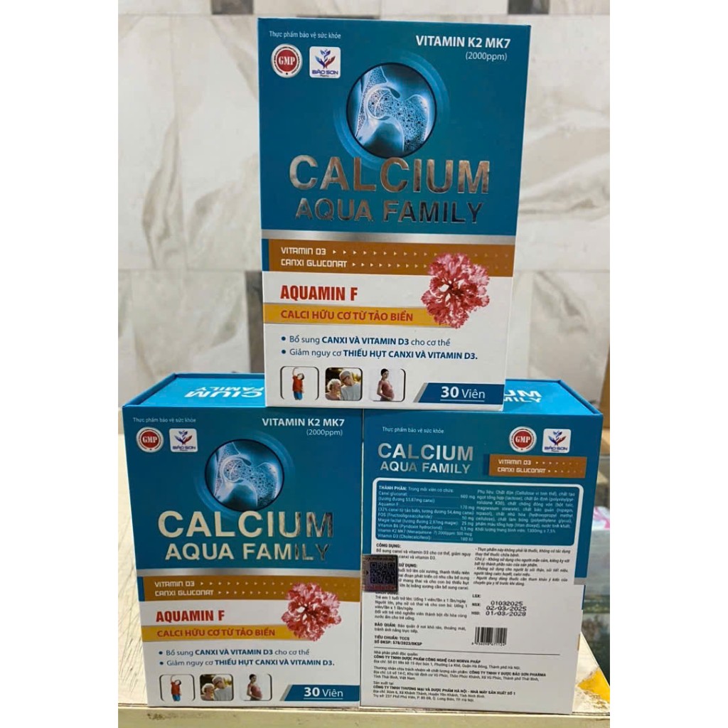 Canxi Aqua Family Aquamin F Chính Hãng - Viên uống Calcium + Vitamin D3K2 xương chắc khớp khỏe cao l